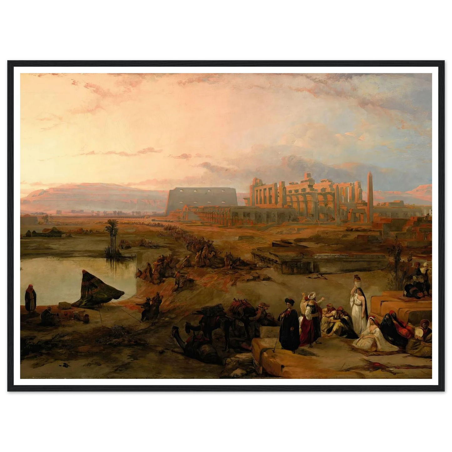 Ruins of the great temple at Karnak, sunset (1845) Art Print | David Roberts - Framed Poster - 30x40 cm / 12x16″ - Black frame