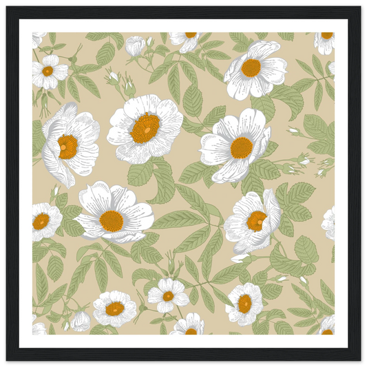 Sage Daisy Meadow Art Print | William Morris Inspired - Framed Poster - 30x30 cm / 12x12″ - Black frame