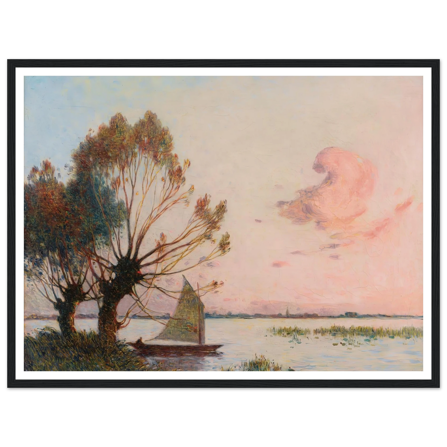 Sailboat on the Marsh of the Grande Brière Art Print | Ferdinand du Puigaudeau - Framed Poster - 30x40 cm / 12x16″ - Black frame