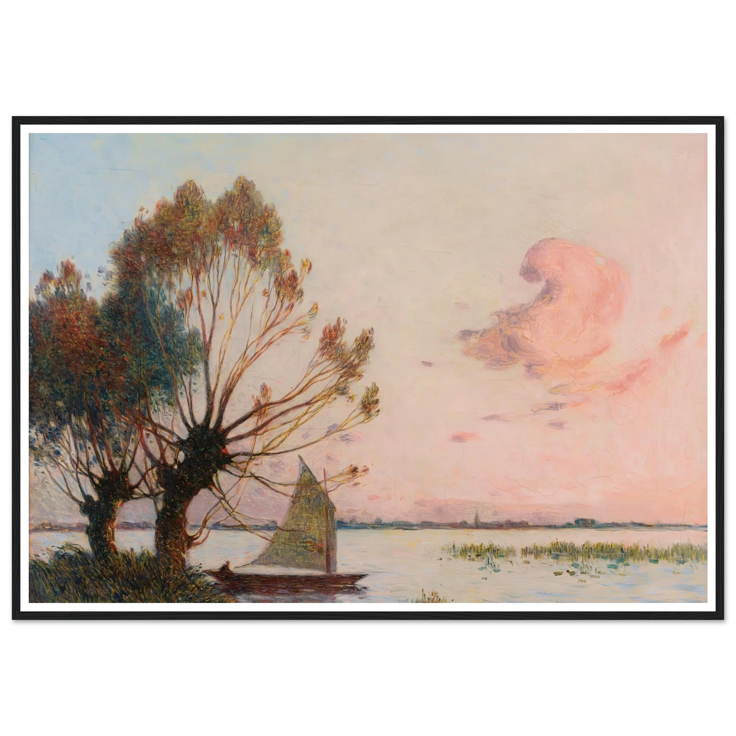 Sailboat on the Marsh of the Grande Brière Art Print | Ferdinand du Puigaudeau - Framed Poster - 30x40 cm / 12x16″ - Black frame