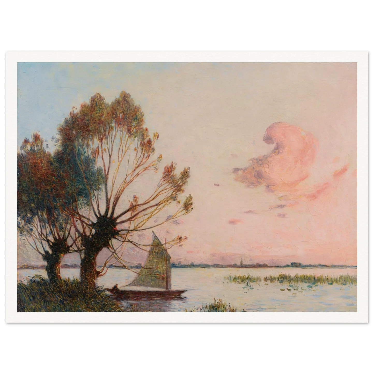 Sailboat on the Marsh of the Grande Brière Art Print | Ferdinand du Puigaudeau - Framed Poster - 30x40 cm / 12x16″ - Black frame