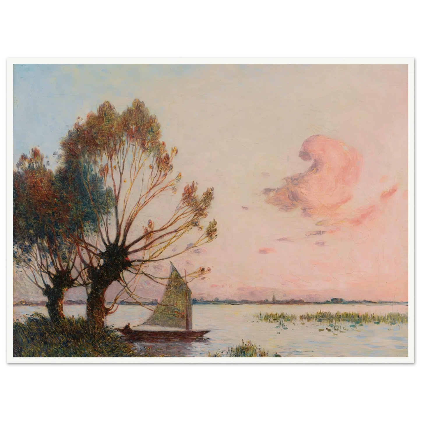 Sailboat on the Marsh of the Grande Brière Art Print | Ferdinand du Puigaudeau - Framed Poster - 30x40 cm / 12x16″ - Black frame