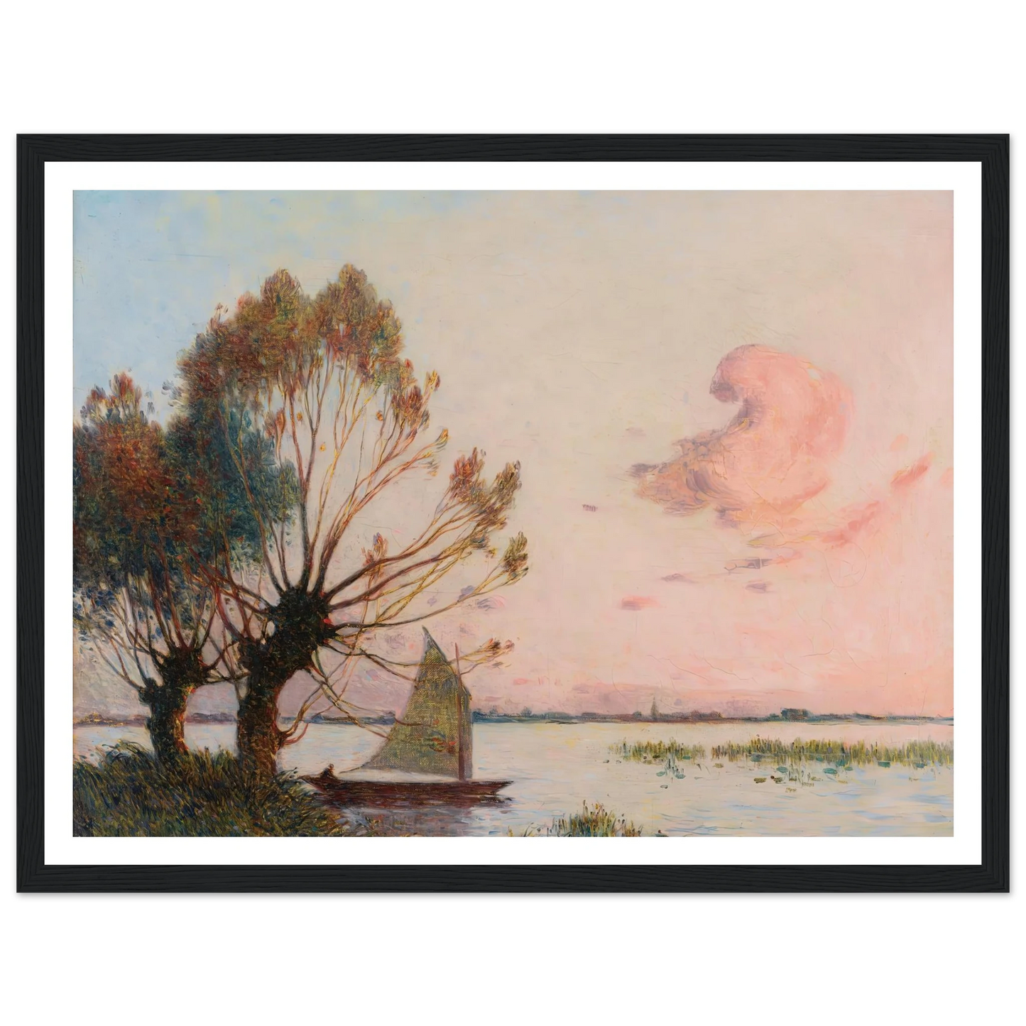 Sailboat on the Marsh of the Grande Brière Art Print | Ferdinand du Puigaudeau - Framed Poster - 30x40 cm / 12x16″ - Black frame