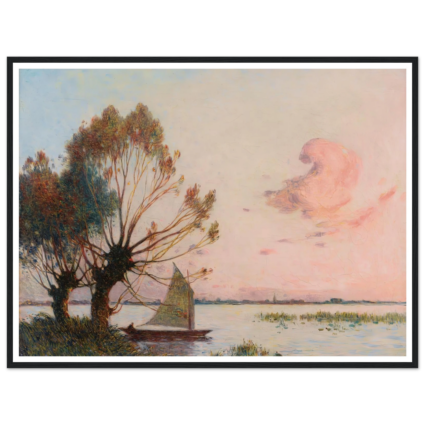 Sailboat on the Marsh of the Grande Brière Art Print | Ferdinand du Puigaudeau - Framed Poster - 30x40 cm / 12x16″ - Black frame