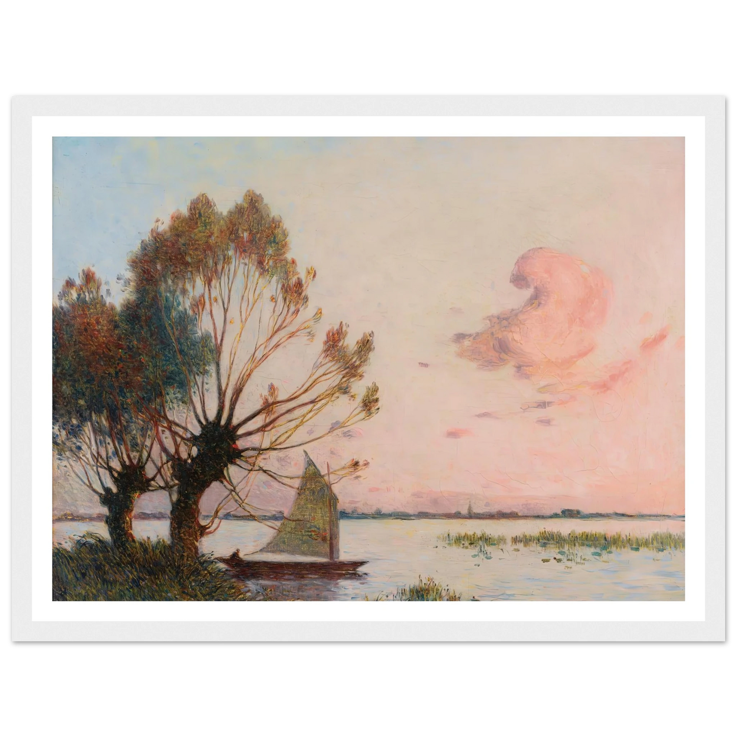 Sailboat on the Marsh of the Grande Brière Art Print | Ferdinand du Puigaudeau - Framed Poster - 30x40 cm / 12x16″ - Black frame