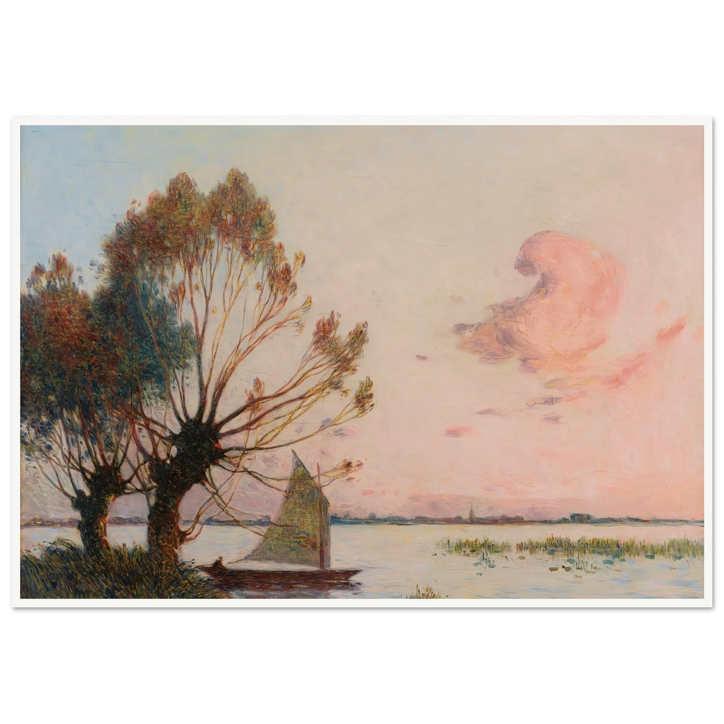 Sailboat on the Marsh of the Grande Brière Art Print | Ferdinand du Puigaudeau - Framed Poster - 30x40 cm / 12x16″ - Black frame