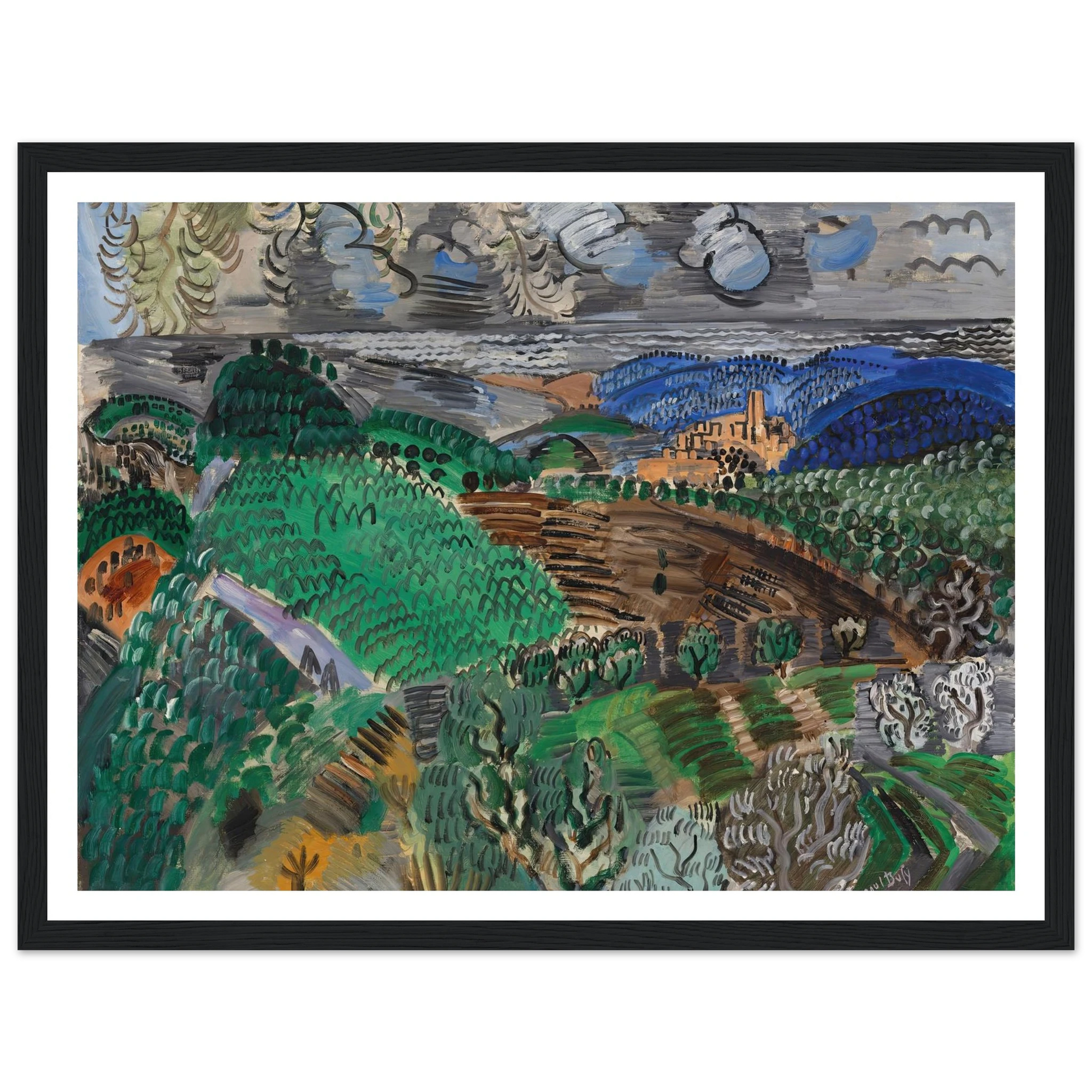 Saint-Paul de Vence (circa 1920) Art Print | Raoul Dufy - Framed Poster - 30x40 cm / 12x16″ - Black frame