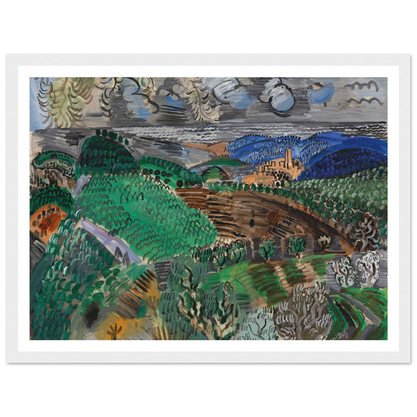 Saint-Paul de Vence (circa 1920) Art Print | Raoul Dufy - Framed Poster - 30x40 cm / 12x16″ - Black frame