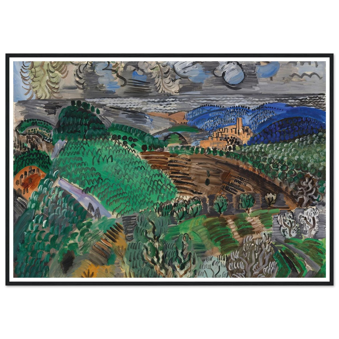 Saint-Paul de Vence (circa 1920) Art Print | Raoul Dufy - Framed Poster - 30x40 cm / 12x16″ - Black frame