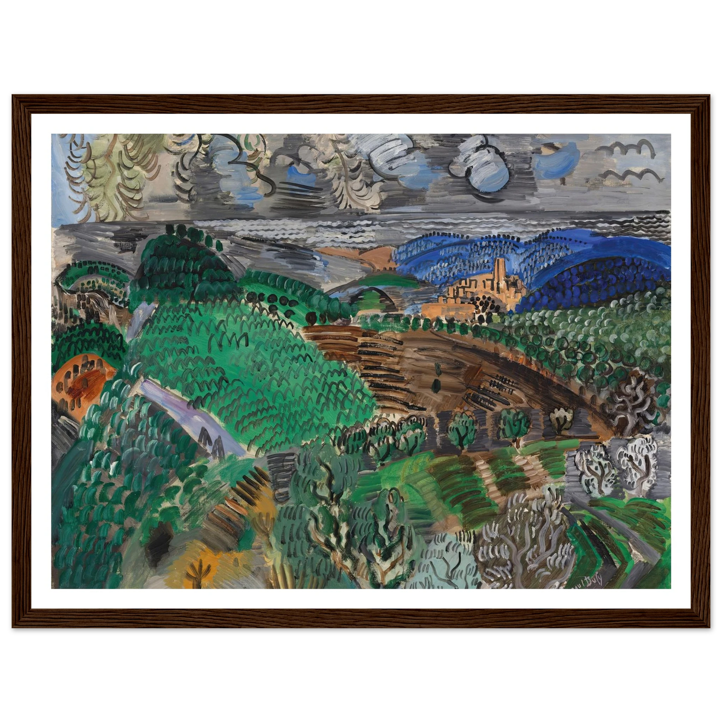 Saint-Paul de Vence (circa 1920) Art Print | Raoul Dufy - Framed Poster - 30x40 cm / 12x16″ - Black frame