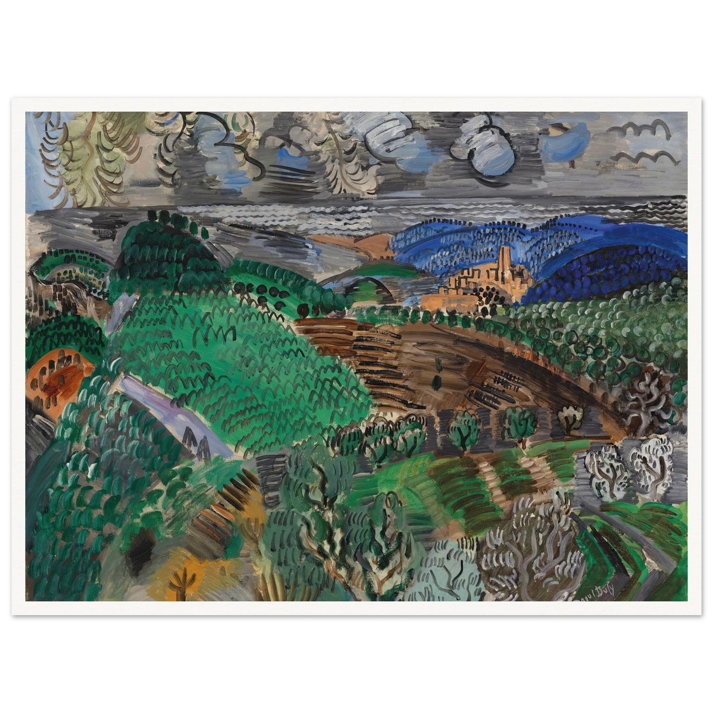 Saint-Paul de Vence (circa 1920) Art Print | Raoul Dufy - Framed Poster - 30x40 cm / 12x16″ - Black frame