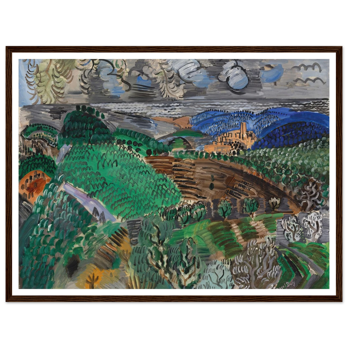Saint-Paul de Vence (circa 1920) Art Print | Raoul Dufy - Framed Poster - 30x40 cm / 12x16″ - Black frame