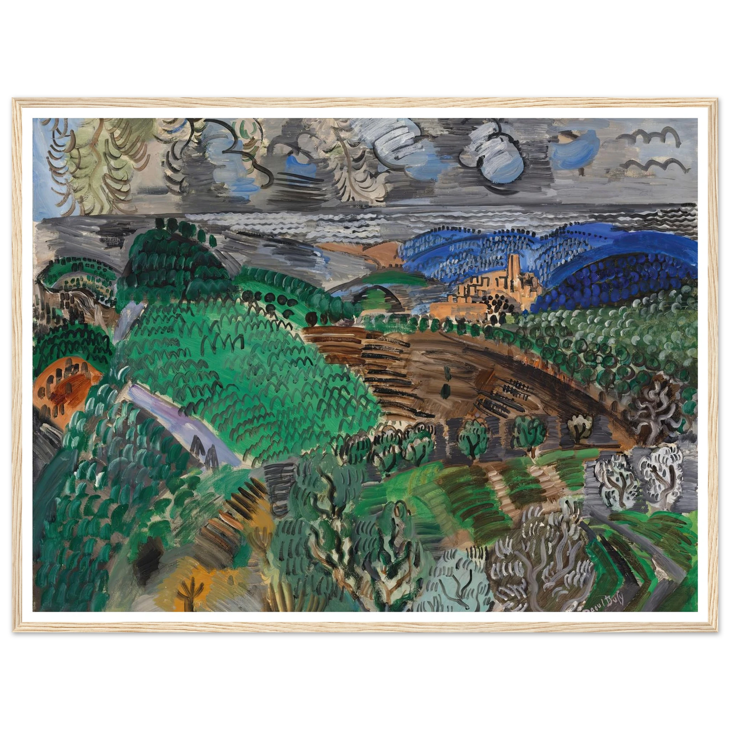 Saint-Paul de Vence (circa 1920) Art Print | Raoul Dufy - Framed Poster - 30x40 cm / 12x16″ - Black frame