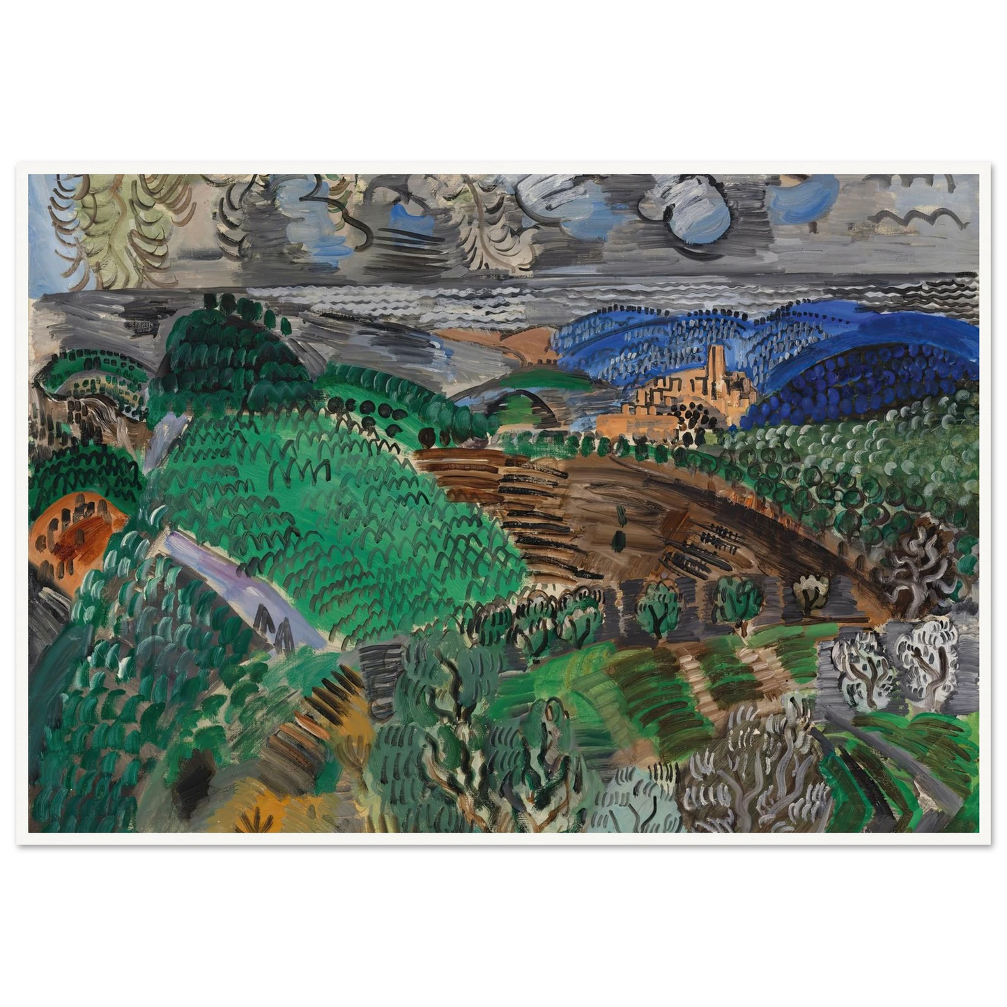 Saint-Paul de Vence (circa 1920) Art Print | Raoul Dufy - Framed Poster - 30x40 cm / 12x16″ - Black frame