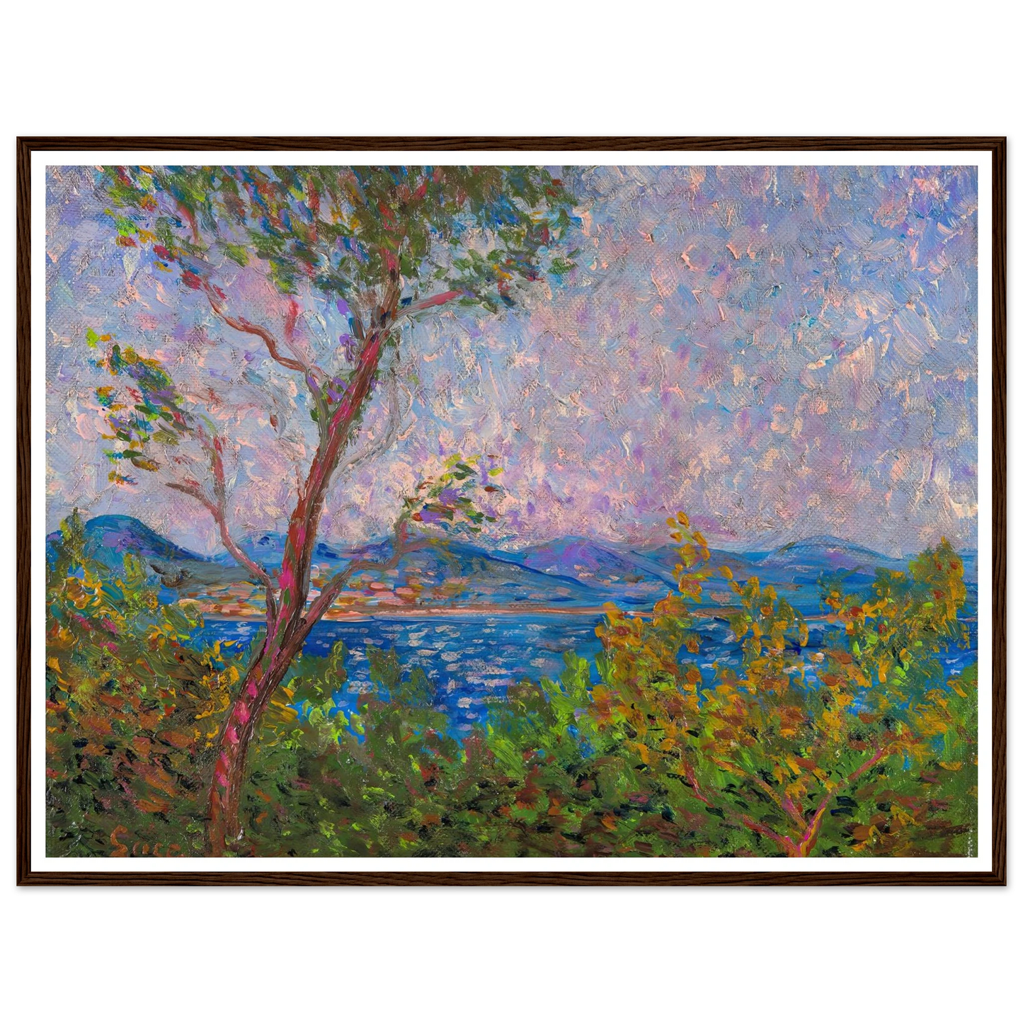 Saint-Tropez au bord de la mer Méditerranée (1893) Art Print | Maximilien Luce - Framed Poster - 30x40 cm / 12x16″ - Black frame