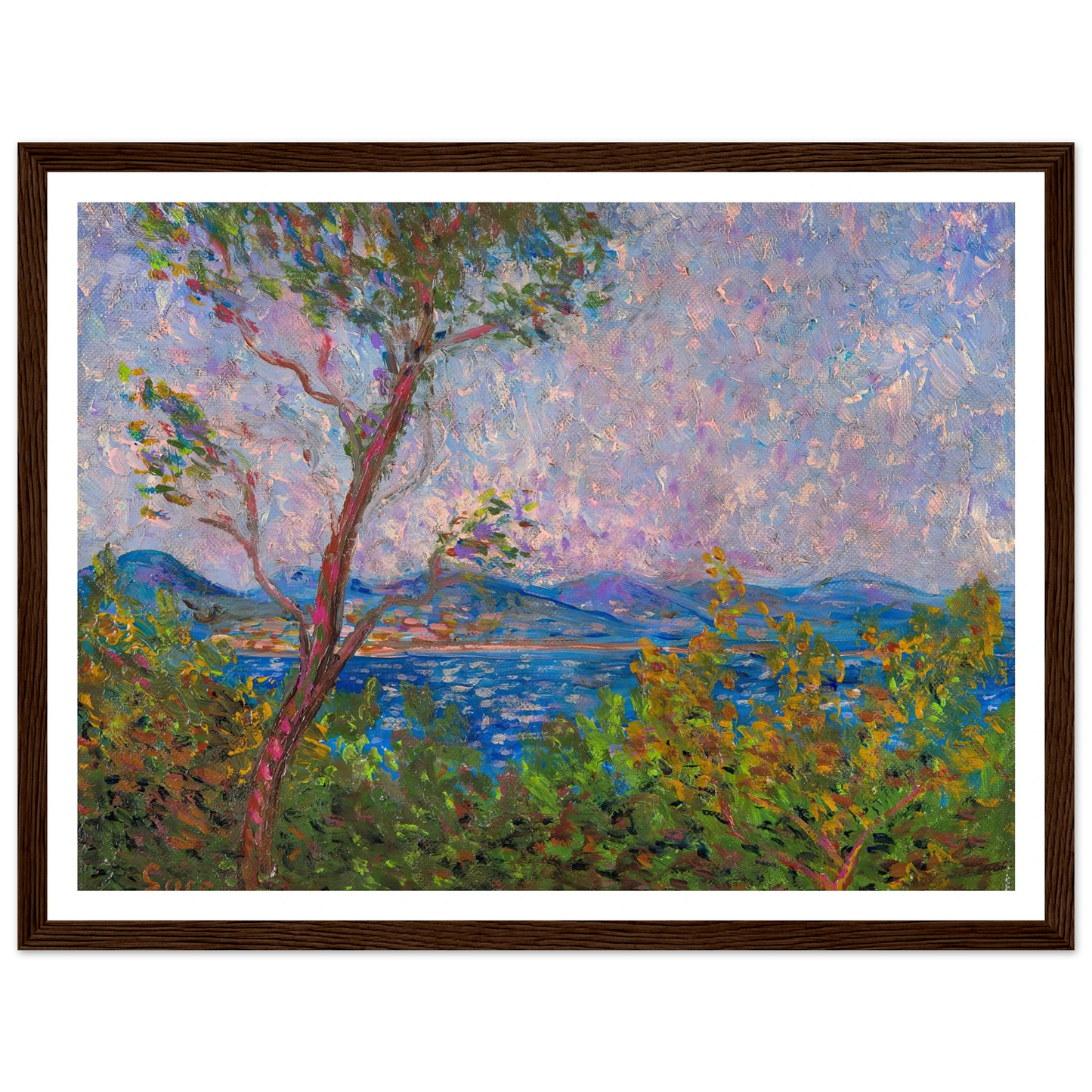 Saint-Tropez au bord de la mer Méditerranée (1893) Art Print | Maximilien Luce - Framed Poster - 30x40 cm / 12x16″ - Black frame
