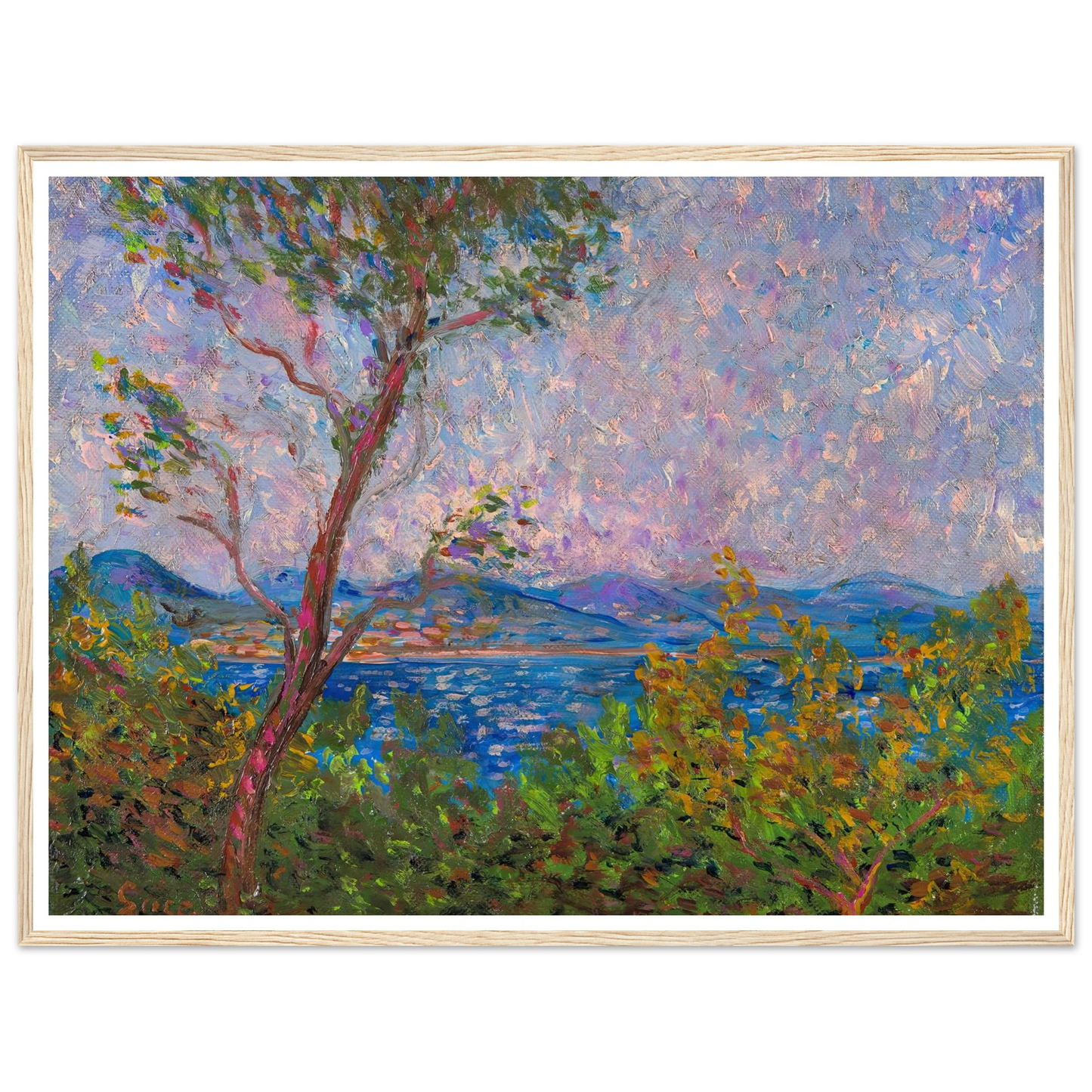 Saint-Tropez au bord de la mer Méditerranée (1893) Art Print | Maximilien Luce - Framed Poster - 30x40 cm / 12x16″ - Black frame