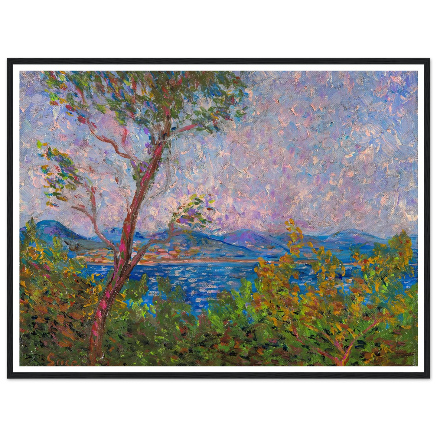 Saint-Tropez au bord de la mer Méditerranée (1893) Art Print | Maximilien Luce - Framed Poster - 30x40 cm / 12x16″ - Black frame