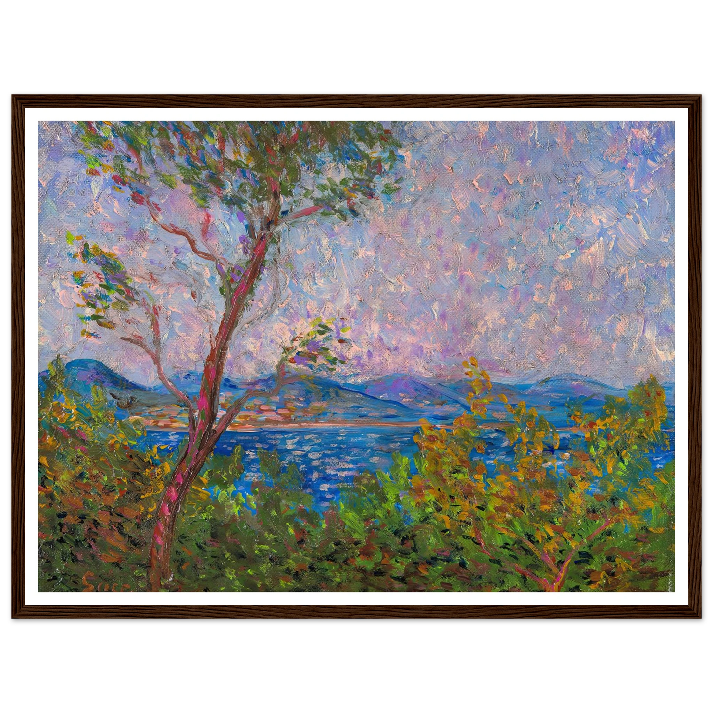 Saint-Tropez au bord de la mer Méditerranée (1893) Art Print | Maximilien Luce - Framed Poster - 30x40 cm / 12x16″ - Black frame