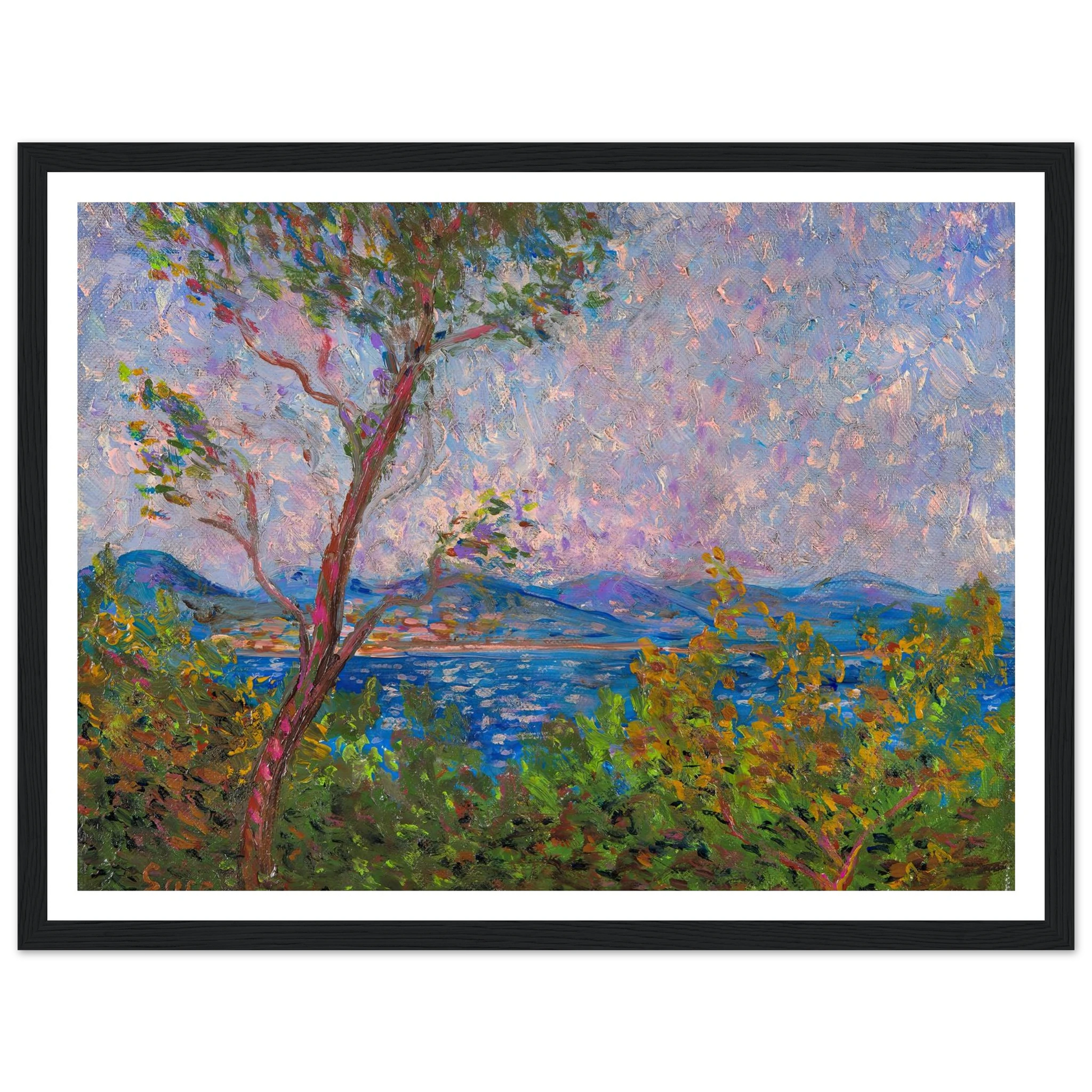 Saint-Tropez au bord de la mer Méditerranée (1893) Art Print | Maximilien Luce - Framed Poster - 30x40 cm / 12x16″ - Black frame