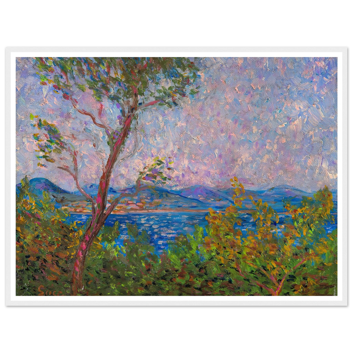 Saint-Tropez au bord de la mer Méditerranée (1893) Art Print | Maximilien Luce - Framed Poster - 30x40 cm / 12x16″ - Black frame