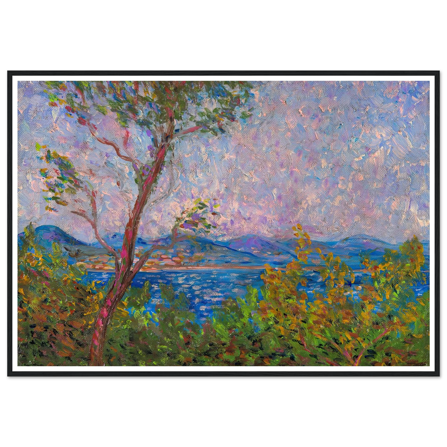 Saint-Tropez au bord de la mer Méditerranée (1893) Art Print | Maximilien Luce - Framed Poster - 30x40 cm / 12x16″ - Black frame