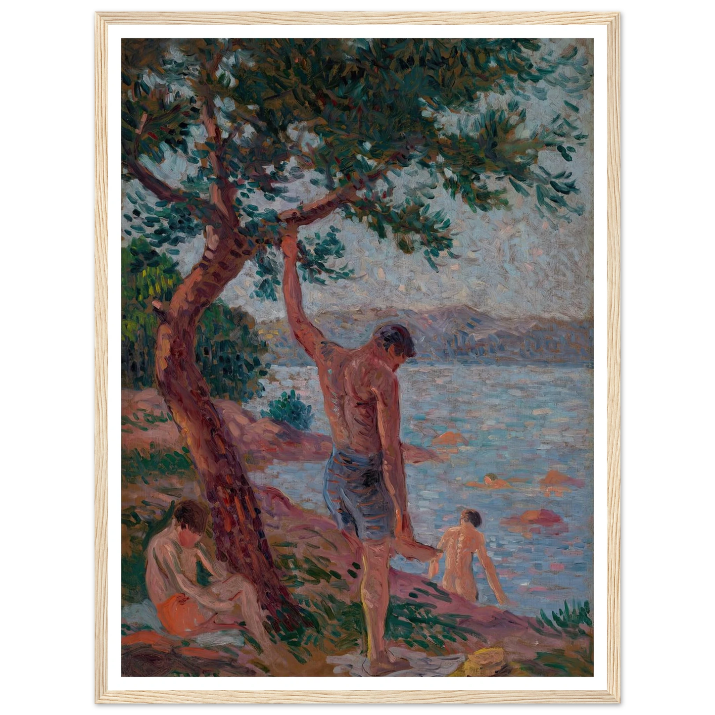 Saint-Tropez, baigneurs sous la pinède (1901) Art Print | Maximilien Luce - Framed Poster - 30x40 cm / 12x16″ - Black frame