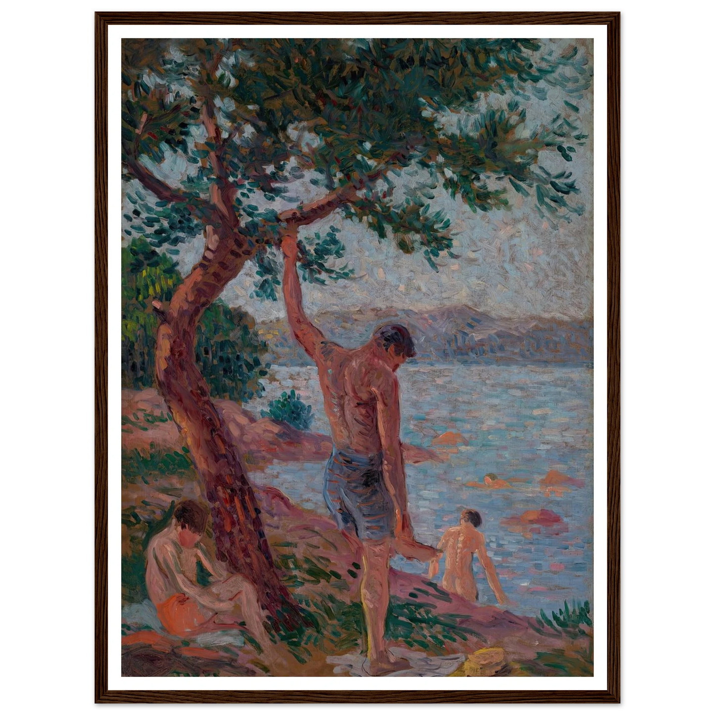 Saint-Tropez, baigneurs sous la pinède (1901) Art Print | Maximilien Luce - Framed Poster - 30x40 cm / 12x16″ - Black frame