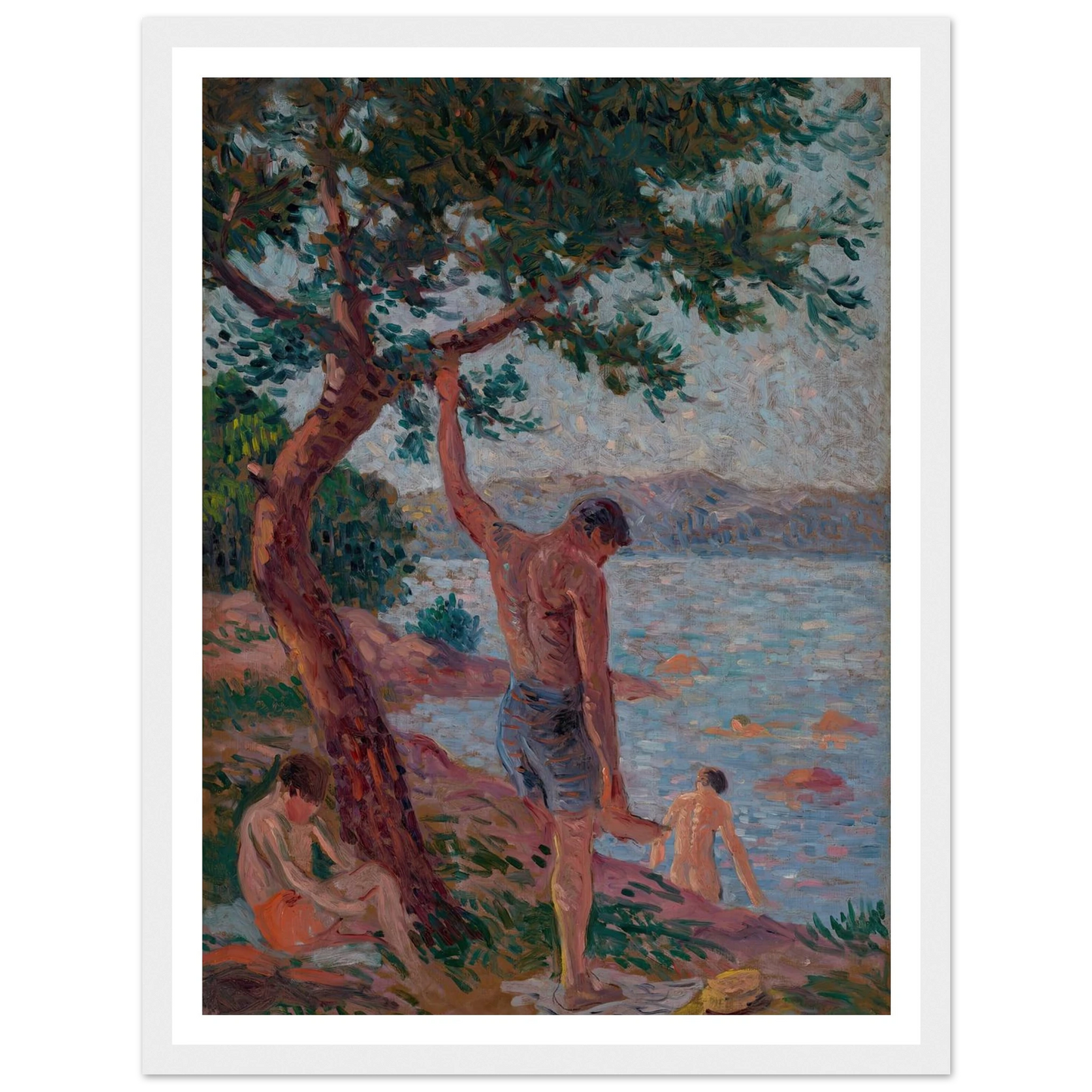Saint-Tropez, baigneurs sous la pinède (1901) Art Print | Maximilien Luce - Framed Poster - 30x40 cm / 12x16″ - Black frame
