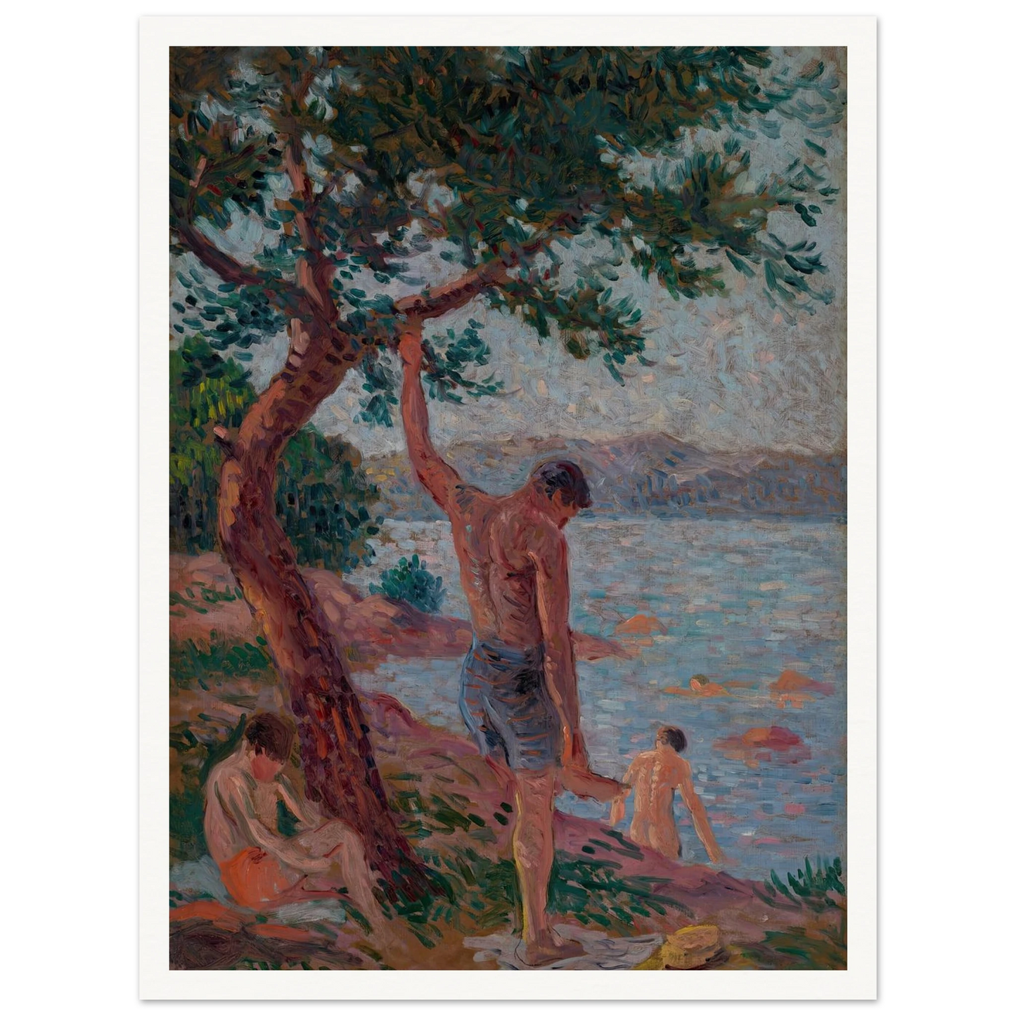 Saint-Tropez, baigneurs sous la pinède (1901) Art Print | Maximilien Luce - Framed Poster - 30x40 cm / 12x16″ - Black frame