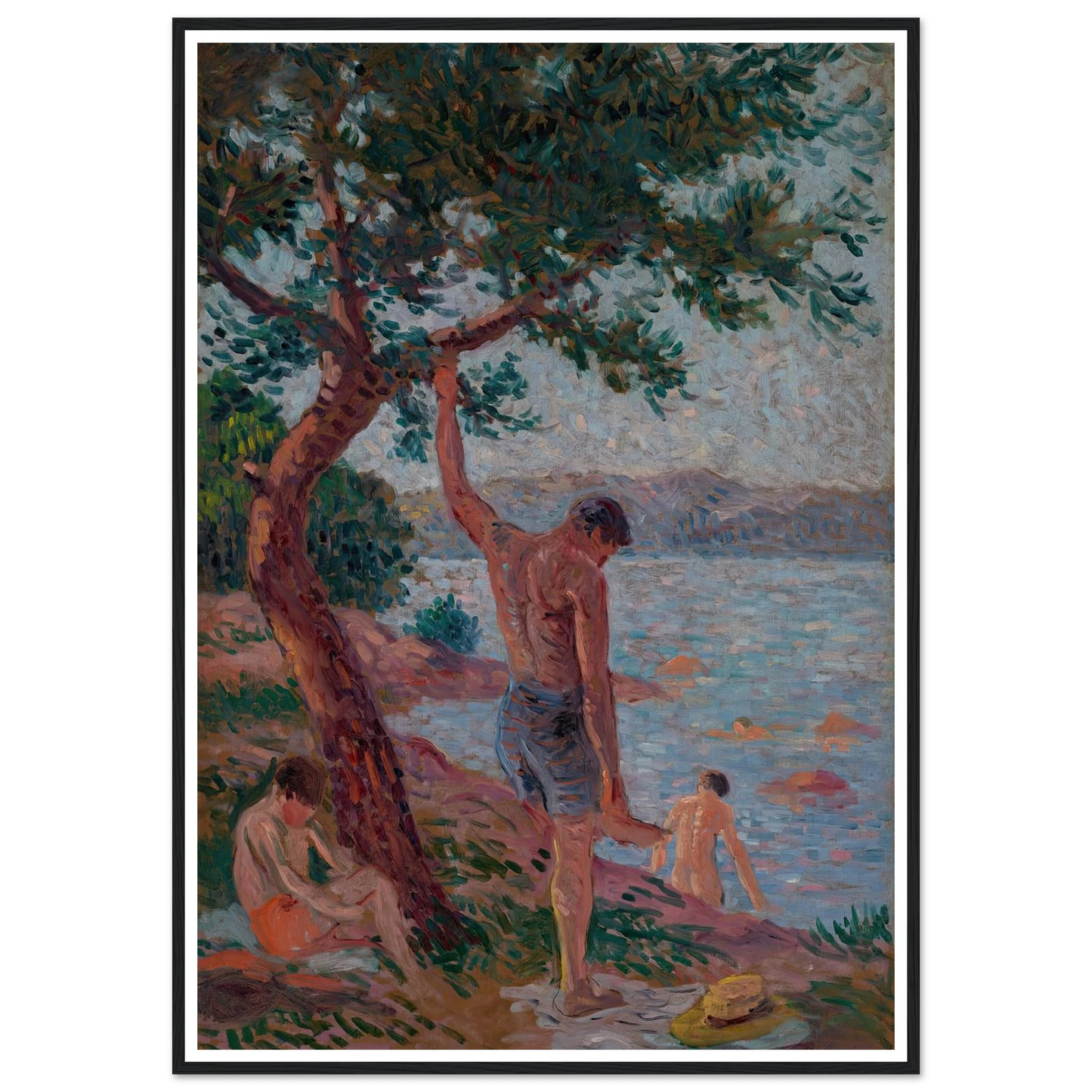 Saint-Tropez, baigneurs sous la pinède (1901) Art Print | Maximilien Luce - Framed Poster - 30x40 cm / 12x16″ - Black frame