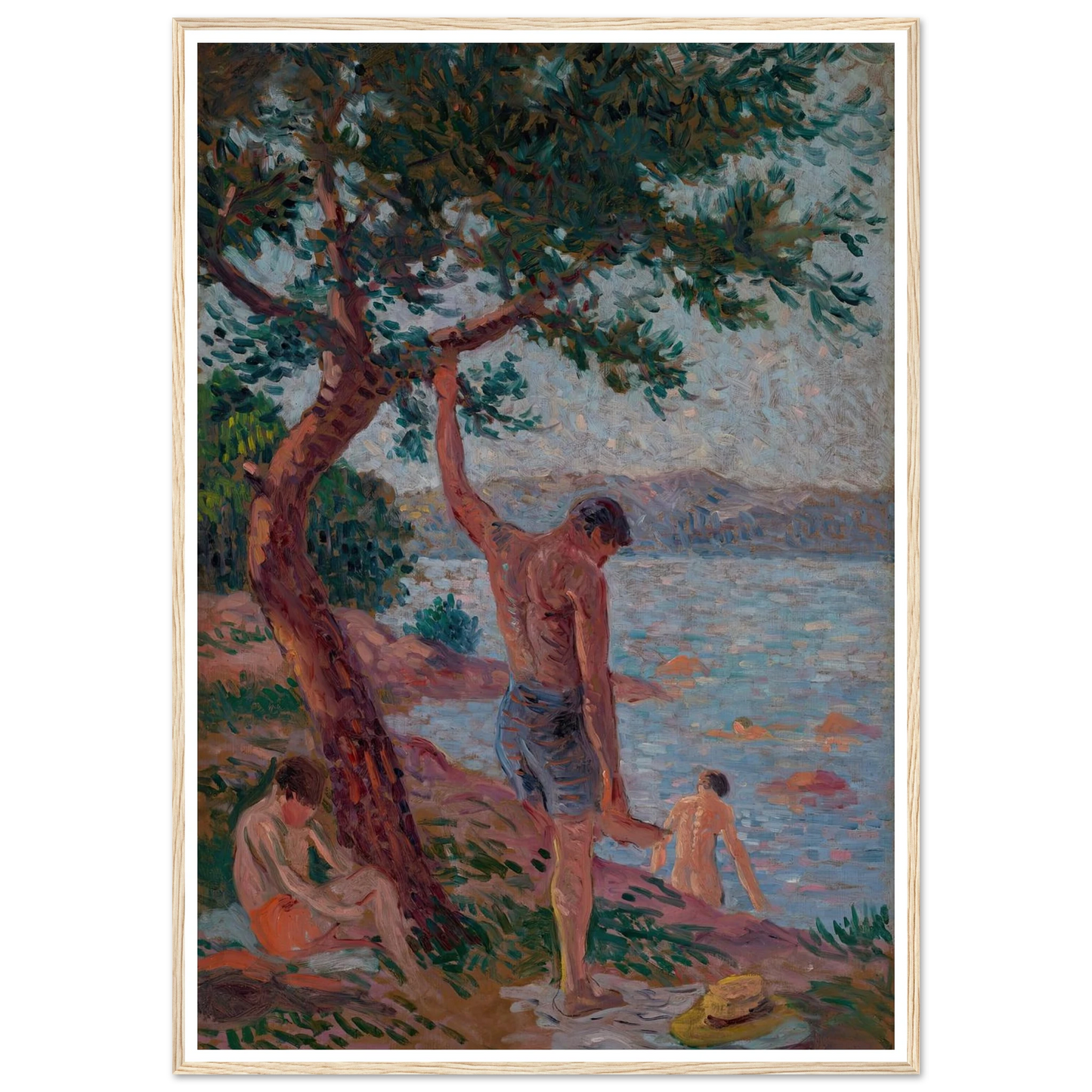 Saint-Tropez, baigneurs sous la pinède (1901) Art Print | Maximilien Luce - Framed Poster - 30x40 cm / 12x16″ - Black frame