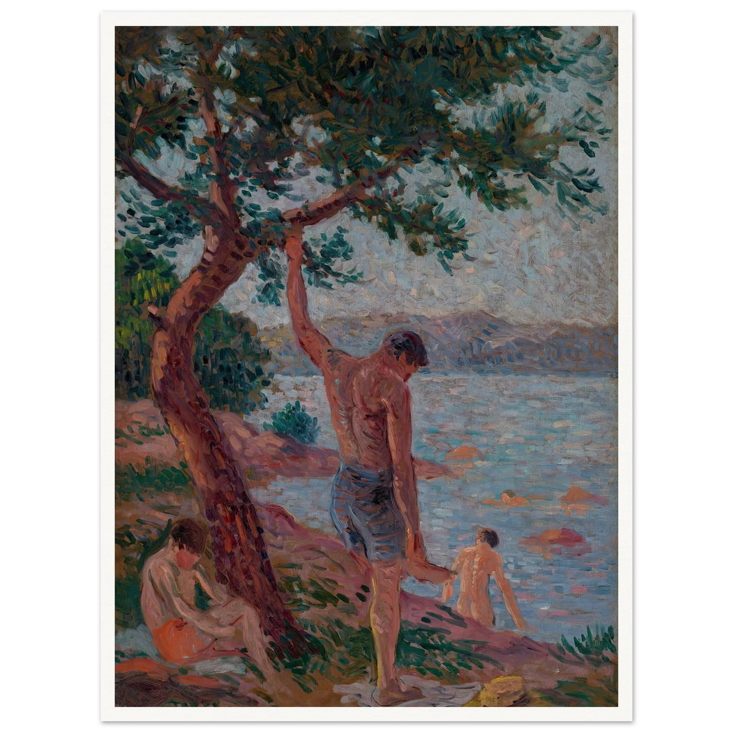Saint-Tropez, baigneurs sous la pinède (1901) Art Print | Maximilien Luce - Framed Poster - 30x40 cm / 12x16″ - Black frame