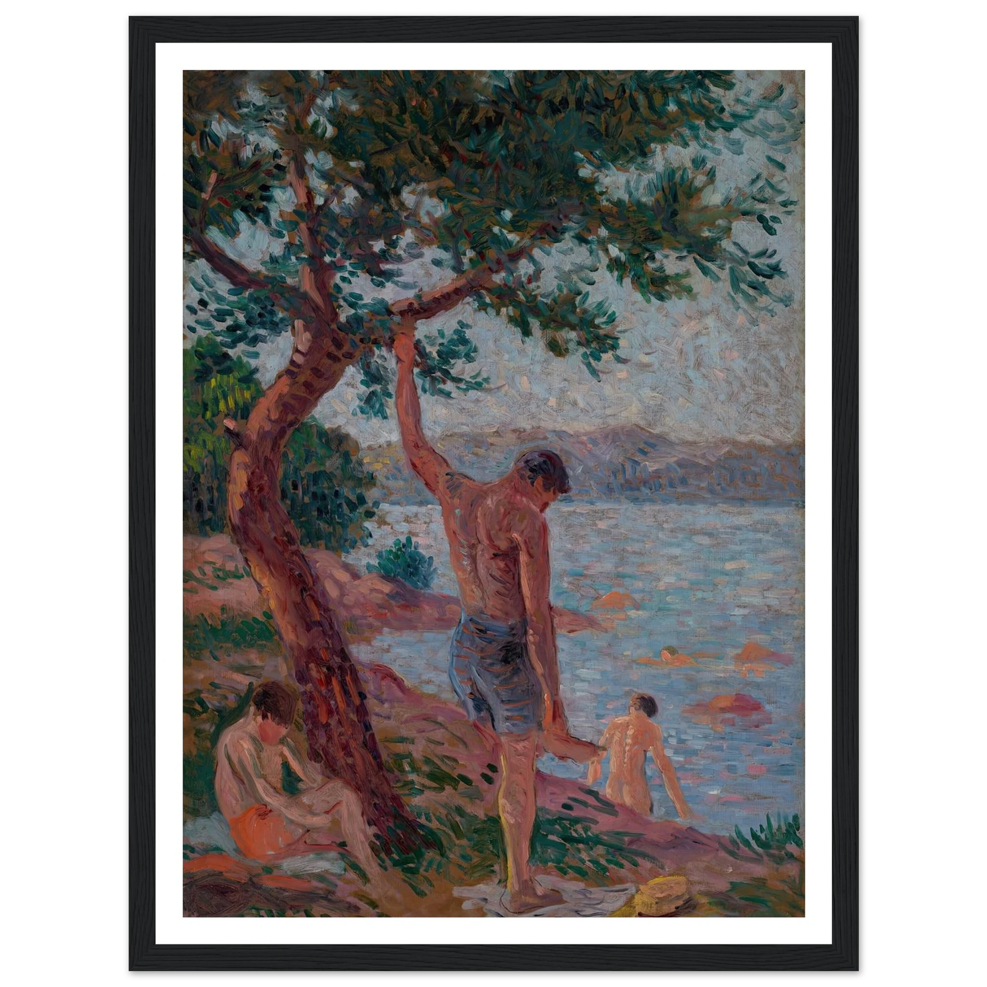 Saint-Tropez, baigneurs sous la pinède (1901) Art Print | Maximilien Luce - Framed Poster - 30x40 cm / 12x16″ - Black frame