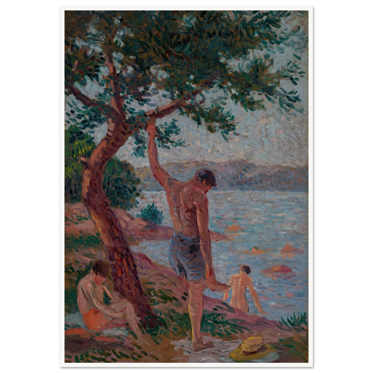 Saint-Tropez, baigneurs sous la pinède (1901) Art Print | Maximilien Luce - Framed Poster - 30x40 cm / 12x16″ - Black frame