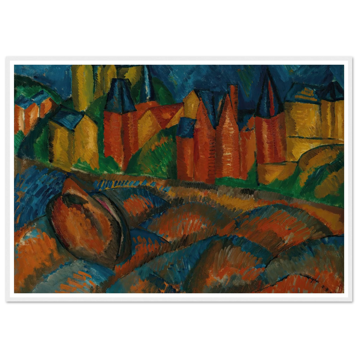 Sainte-Adresse, la plage (1909) Art Print | Raoul Dufy - Framed Poster - 30x40 cm / 12x16″ - Black frame