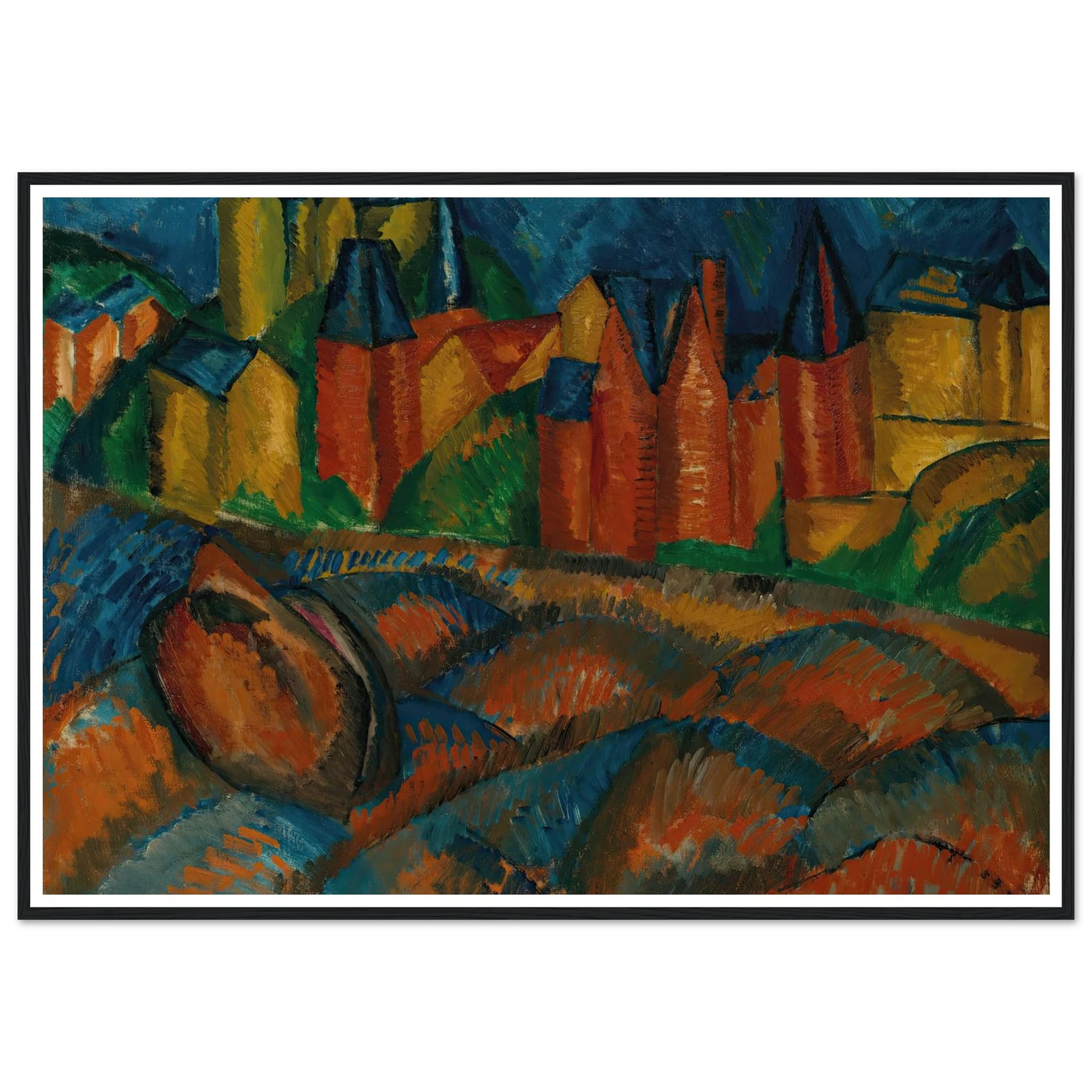 Sainte-Adresse, la plage (1909) Art Print | Raoul Dufy - Framed Poster - 30x40 cm / 12x16″ - Black frame