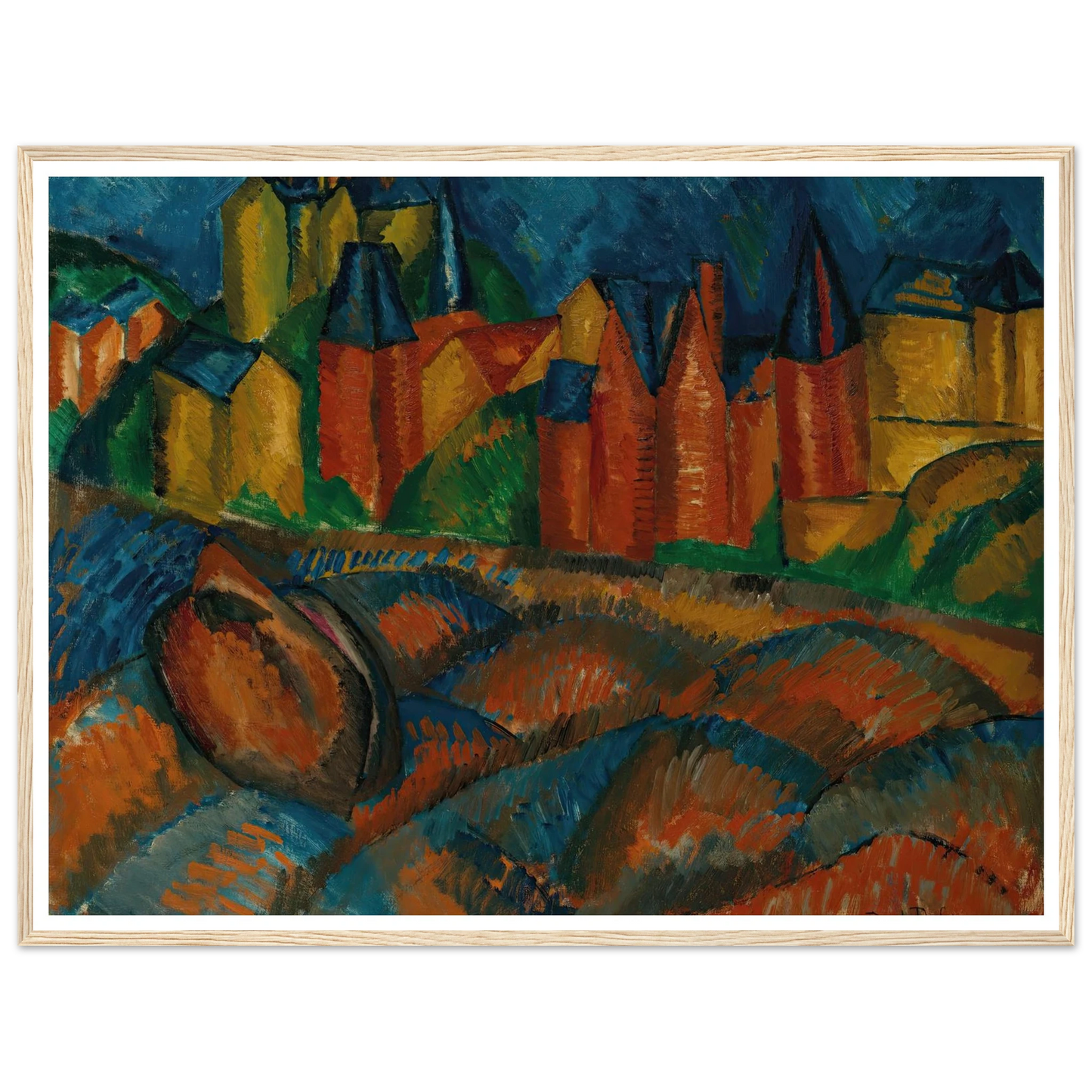 Sainte-Adresse, la plage (1909) Art Print | Raoul Dufy - Framed Poster - 30x40 cm / 12x16″ - Black frame