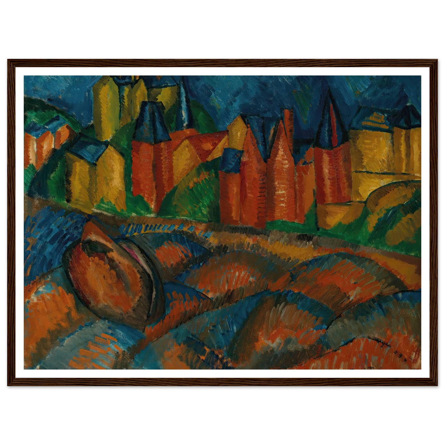 Sainte-Adresse, la plage (1909) Art Print | Raoul Dufy - Framed Poster - 30x40 cm / 12x16″ - Black frame