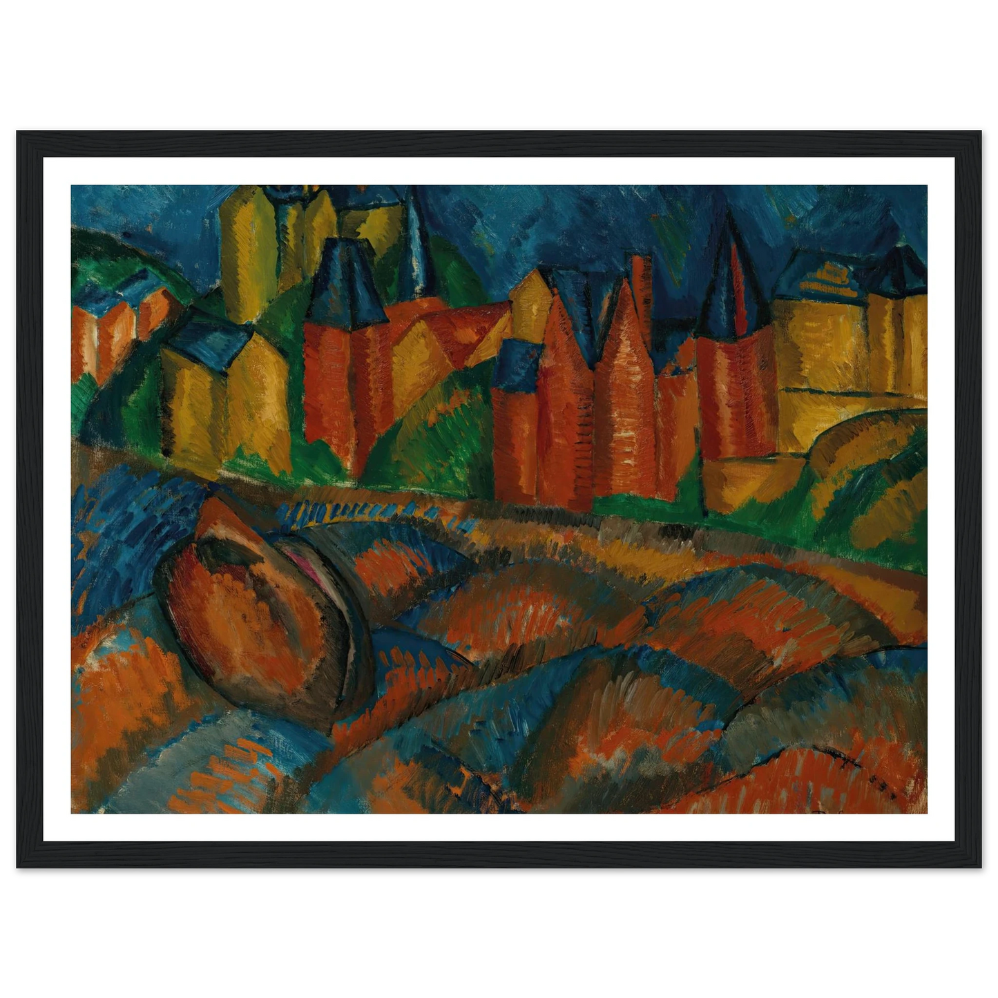 Sainte-Adresse, la plage (1909) Art Print | Raoul Dufy - Framed Poster - 30x40 cm / 12x16″ - Black frame