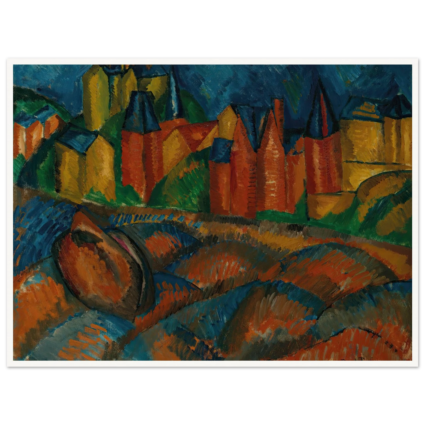 Sainte-Adresse, la plage (1909) Art Print | Raoul Dufy - Framed Poster - 30x40 cm / 12x16″ - Black frame