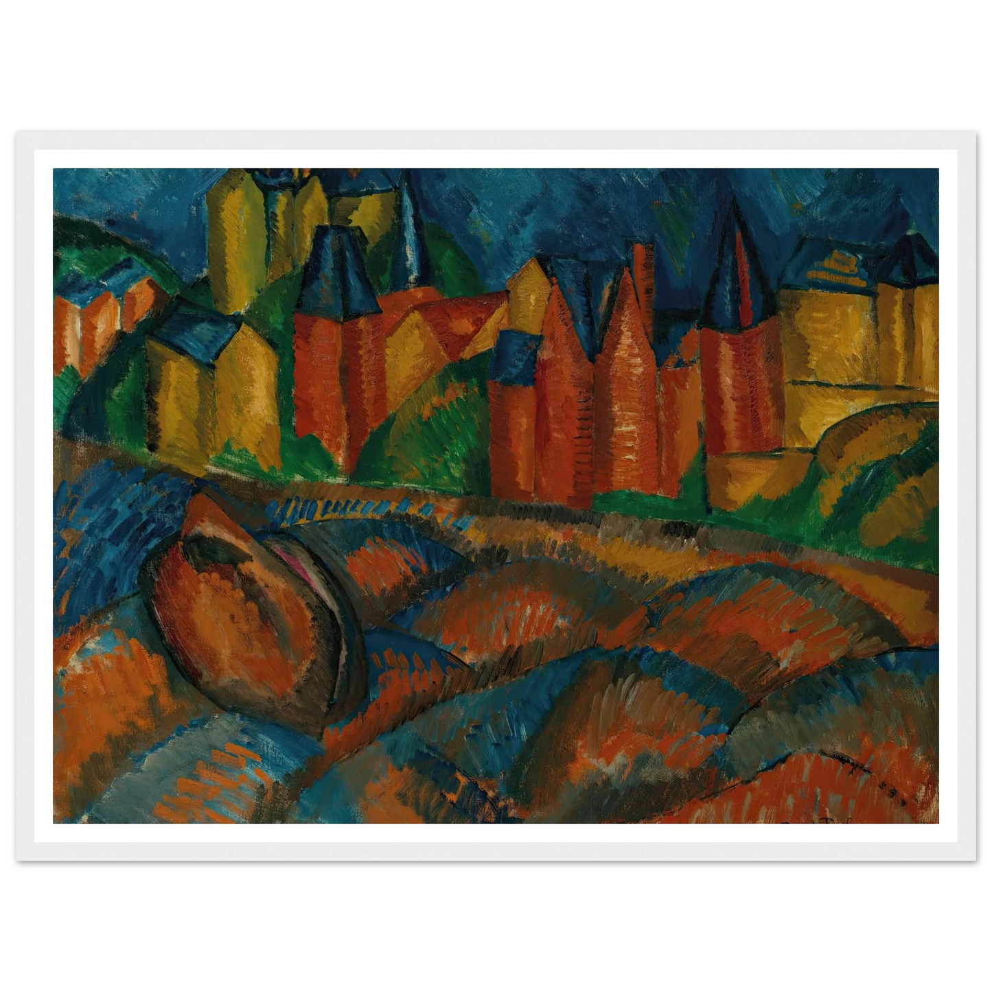 Sainte-Adresse, la plage (1909) Art Print | Raoul Dufy - Framed Poster - 30x40 cm / 12x16″ - Black frame