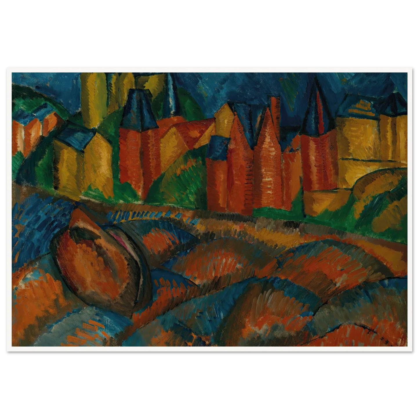 Sainte-Adresse, la plage (1909) Art Print | Raoul Dufy - Framed Poster - 30x40 cm / 12x16″ - Black frame