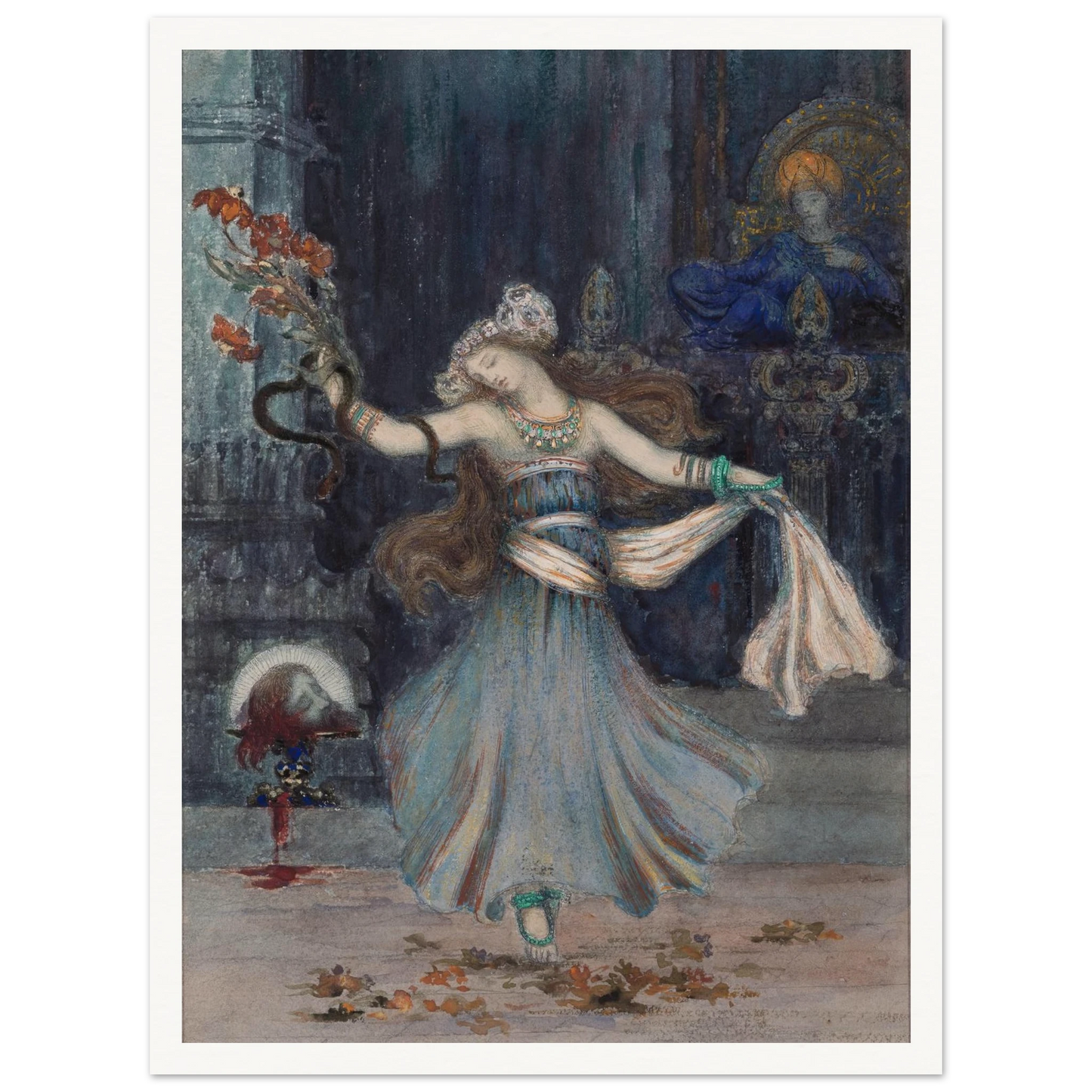 Salomé Dancing Before the Head of St. John the Baptist (mid to late 19th century) Art Print | Gustave Moreau - Framed Poster - 30x40 cm / 12x16″ - Black frame