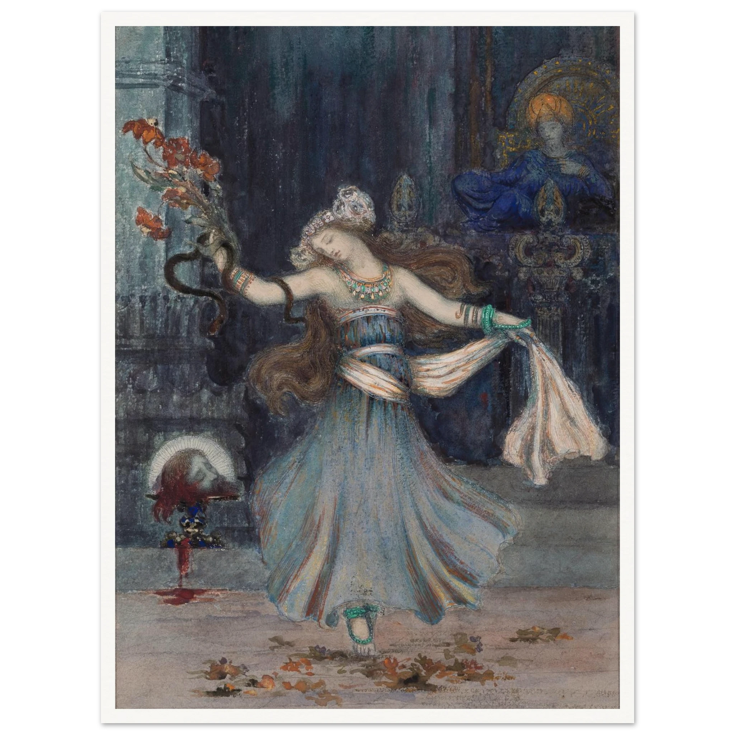 Salomé Dancing Before the Head of St. John the Baptist (mid to late 19th century) Art Print | Gustave Moreau - Framed Poster - 30x40 cm / 12x16″ - Black frame