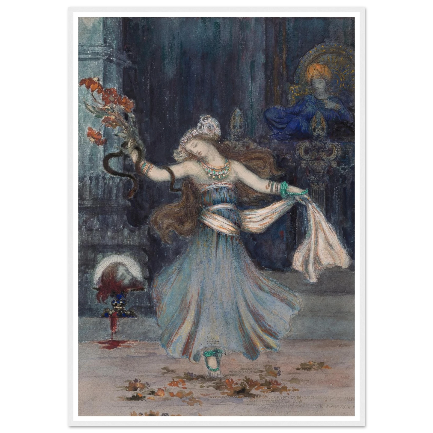 Salomé Dancing Before the Head of St. John the Baptist (mid to late 19th century) Art Print | Gustave Moreau - Framed Poster - 30x40 cm / 12x16″ - Black frame