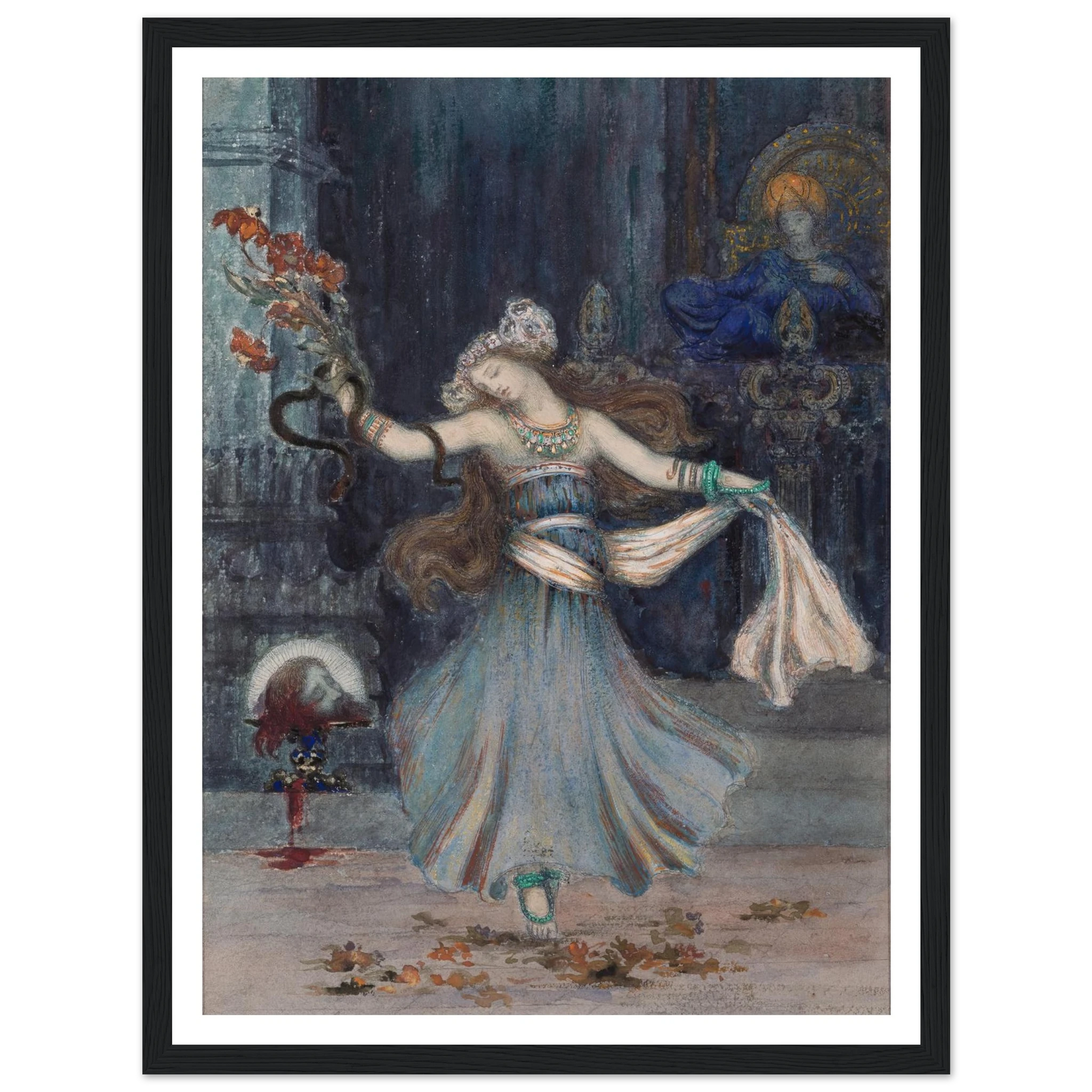 Salomé Dancing Before the Head of St. John the Baptist (mid to late 19th century) Art Print | Gustave Moreau - Framed Poster - 30x40 cm / 12x16″ - Black frame