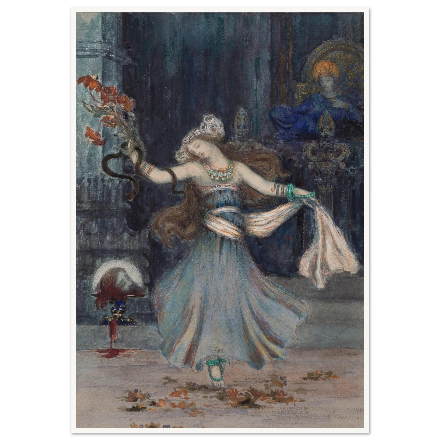 Salomé Dancing Before the Head of St. John the Baptist (mid to late 19th century) Art Print | Gustave Moreau - Framed Poster - 30x40 cm / 12x16″ - Black frame
