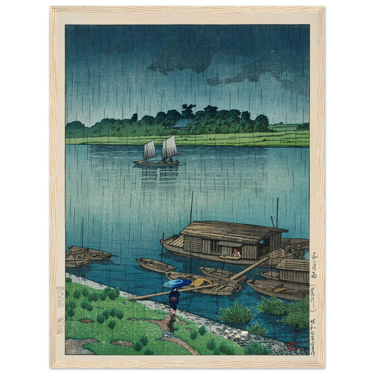 Samidare (Arakawa) (Early summer rain at Arakawa) (1932) Art Print | Kawase Hasui - Framed Poster - 30x40 cm / 12x16″ - Black frame