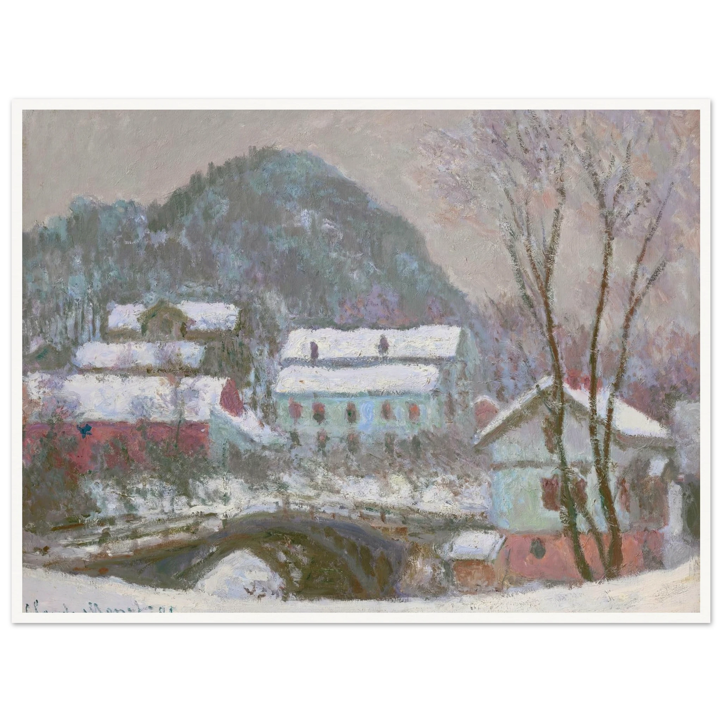 Sandviken, Norvège, effet de neige (1895) Art Print | Claude Monet - Framed Poster - 30x40 cm / 12x16″ - Black frame